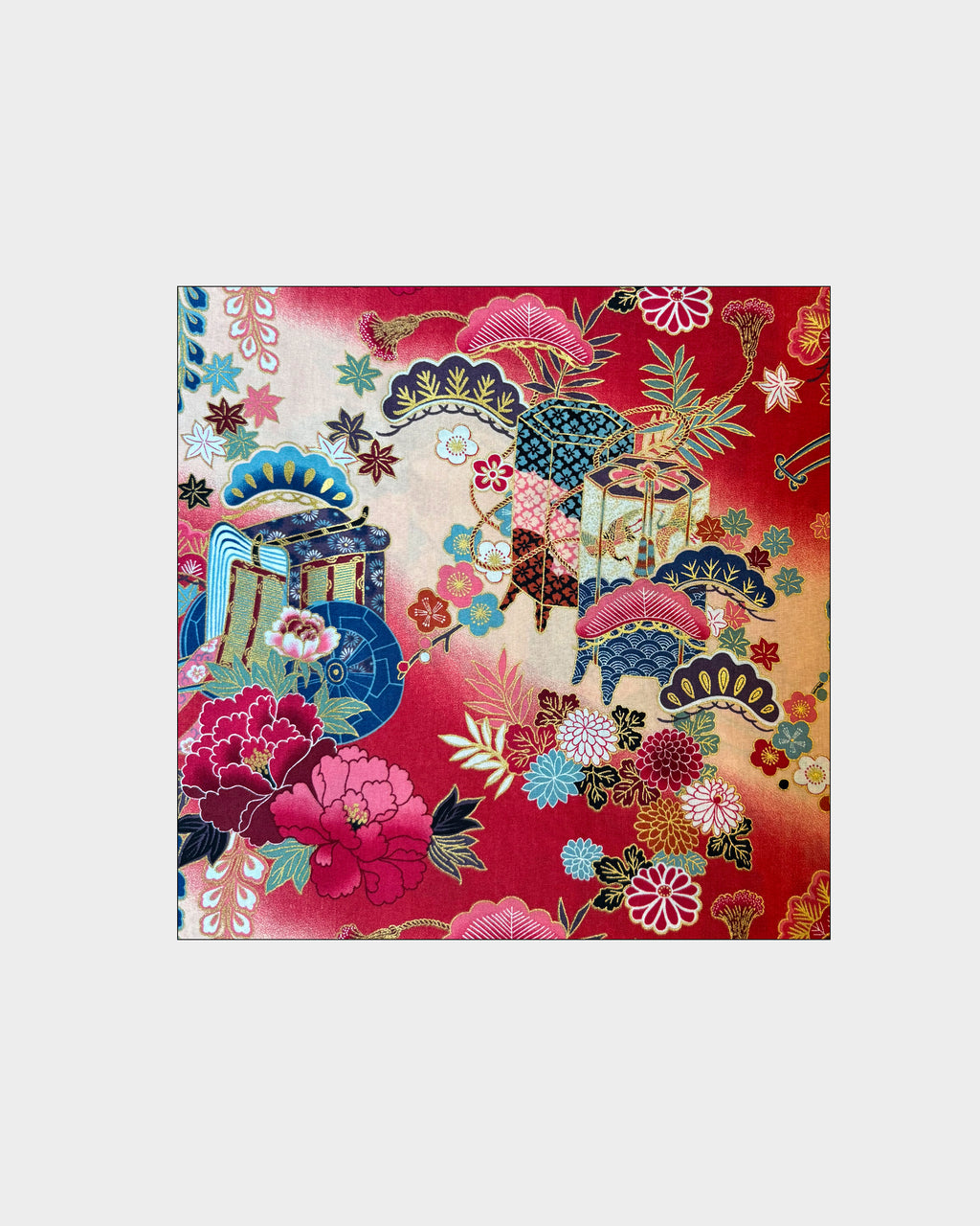 Furoshiki Gosho-guruma en rojo · tela japonesa · patrón carruaje imperial Heian · Fūwa