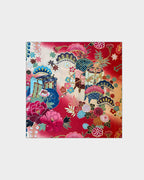 Furoshiki Gosho-guruma en rojo · tela japonesa · patrón carruaje imperial Heian · Fūwa