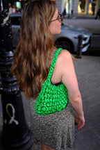 Sailor Midori · detalle bolso de ganchillo verde con cinta de raso · colección Sailor · Fūwa