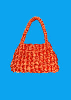 Bolso Sailor daidai · bolso de asa media de ganchillo naranja sobre fondo azul · Fūwa