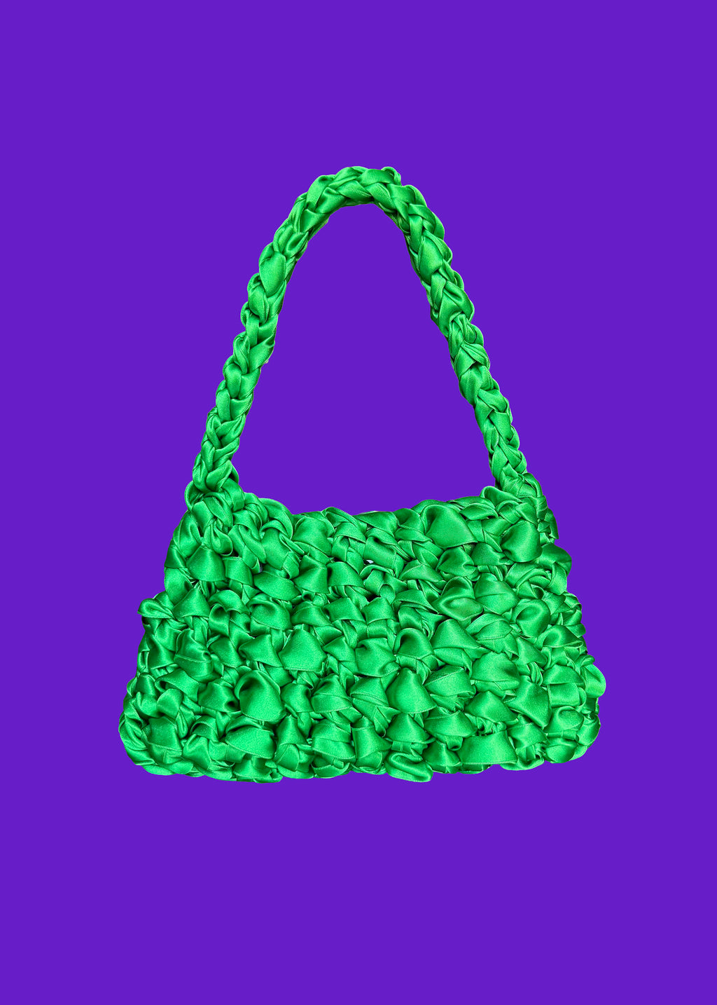 Bolso Sailor midori · bolso de asa media de ganchillo verde sobre fondo morado · Fūwa