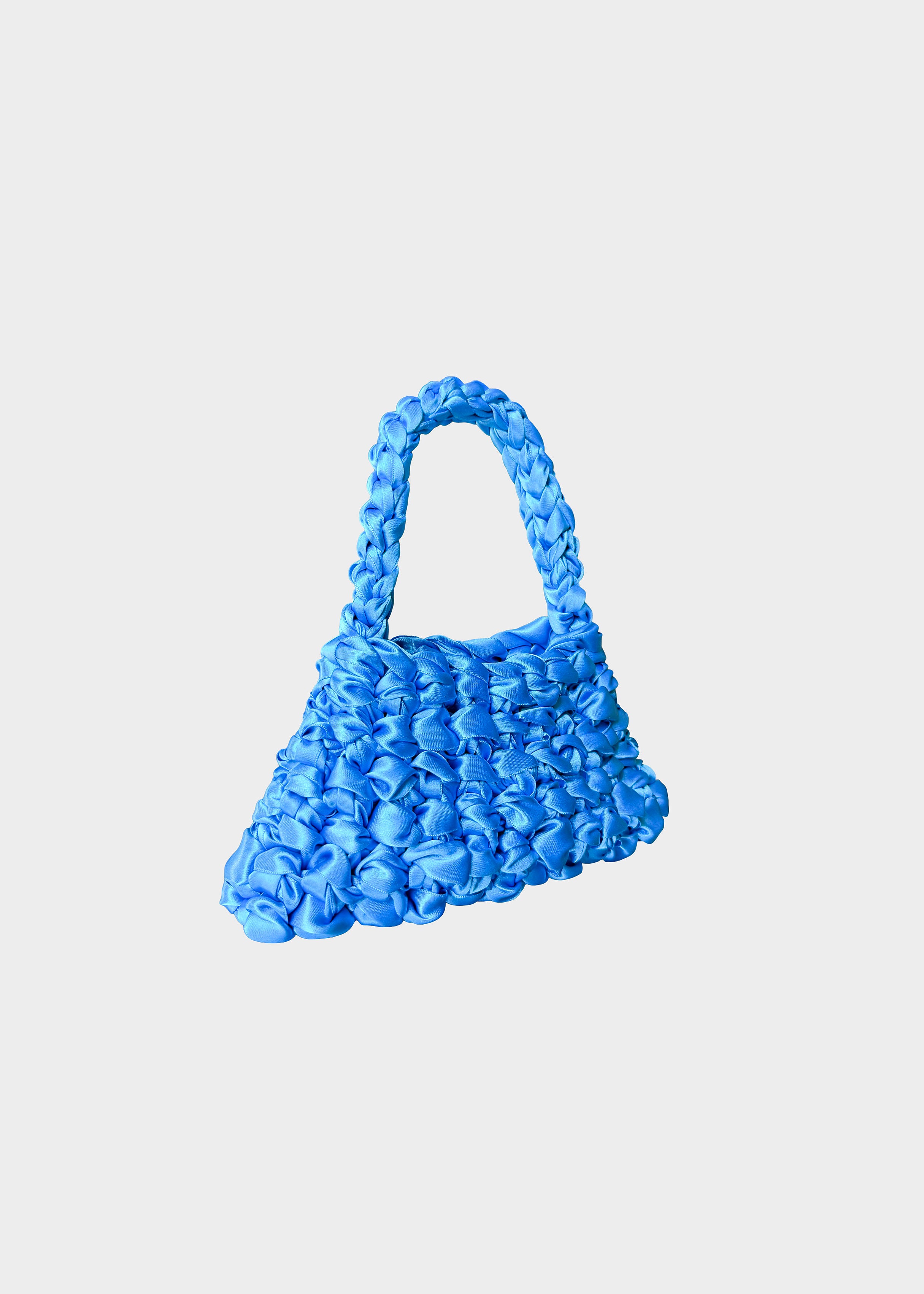 Bolso Sailor mini ao · detalle textura · cinta de raso azul · Fūwa